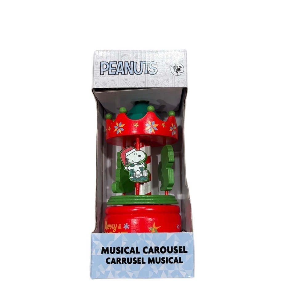 Peanuts Festive Red and Green Musical Carousel NEW Wooden Christmas Red Snoopy